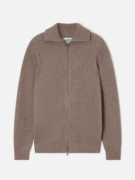Beige Preston wool knit cardigan with full zip