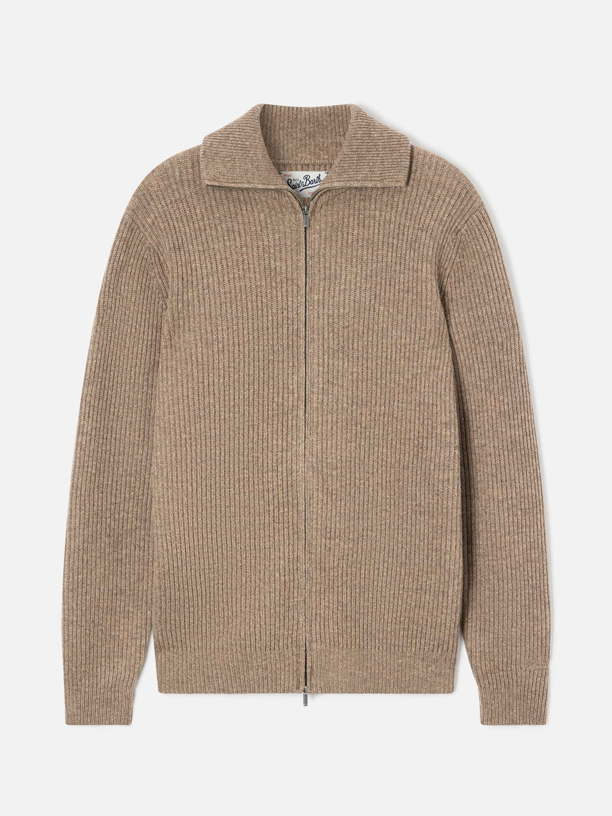 Cardigan en maille de laine Preston beige avec fermeture zippée intégrale 