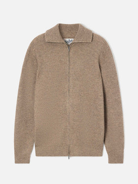 Cardigan en maille de laine Preston beige avec fermeture zippée intégrale 