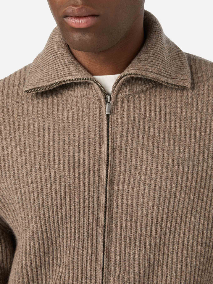 Beige Preston wool knit cardigan with full zip