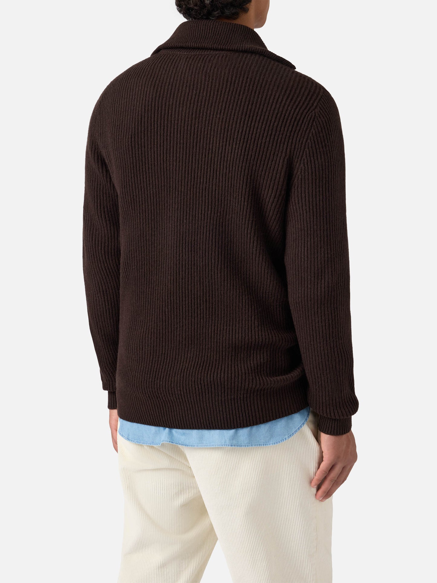 Cardigan full zip Preston in pura lana marrone scuro