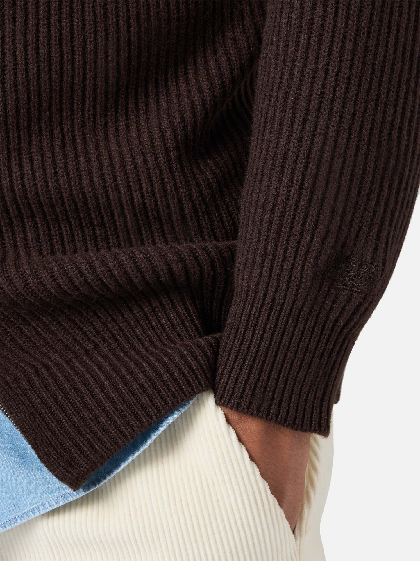 Cardigan full zip Preston in pura lana marrone scuro