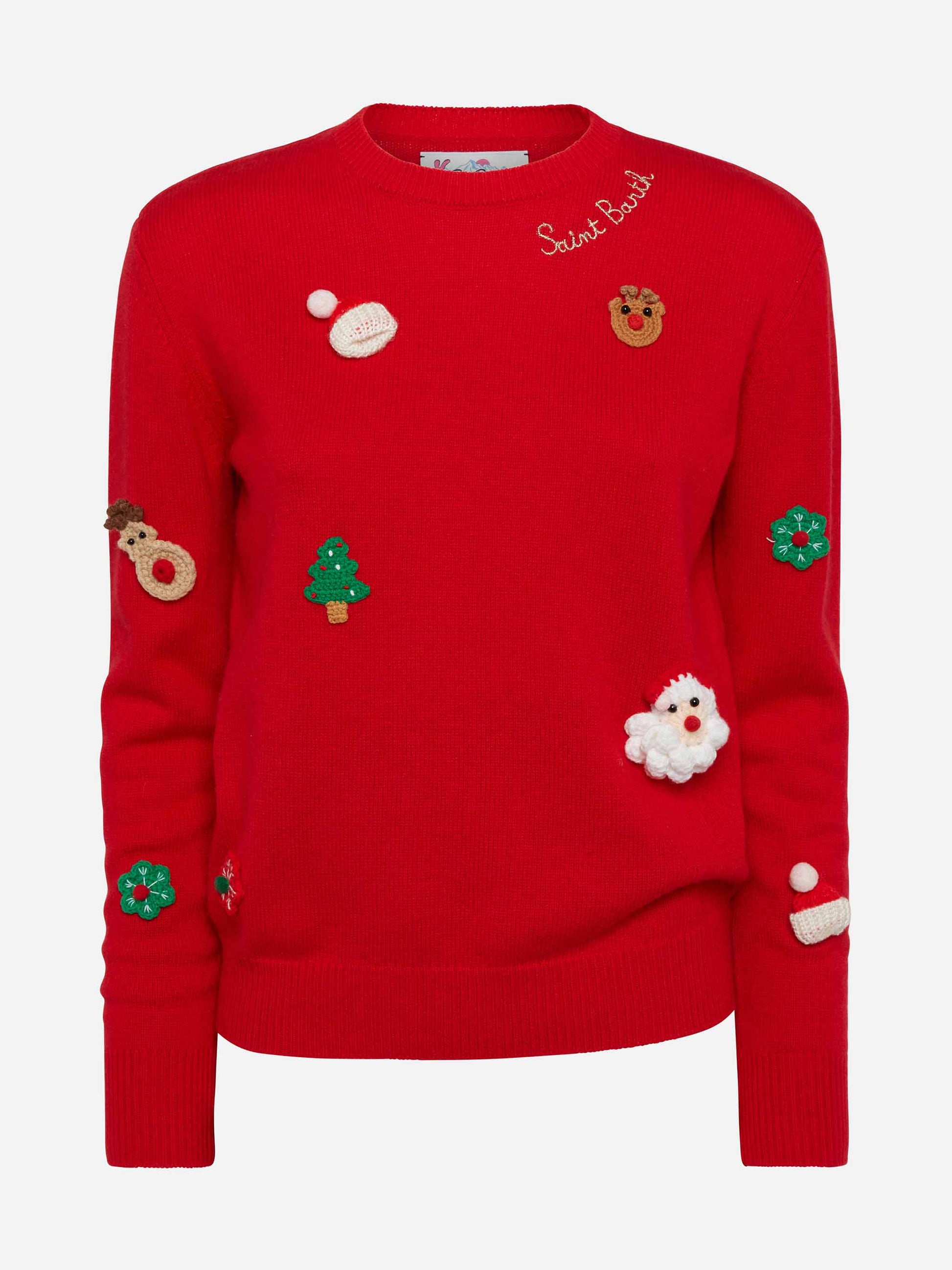 Woman brushed sweater with Christmas patches appliquèe - MC2 Saint Barth
