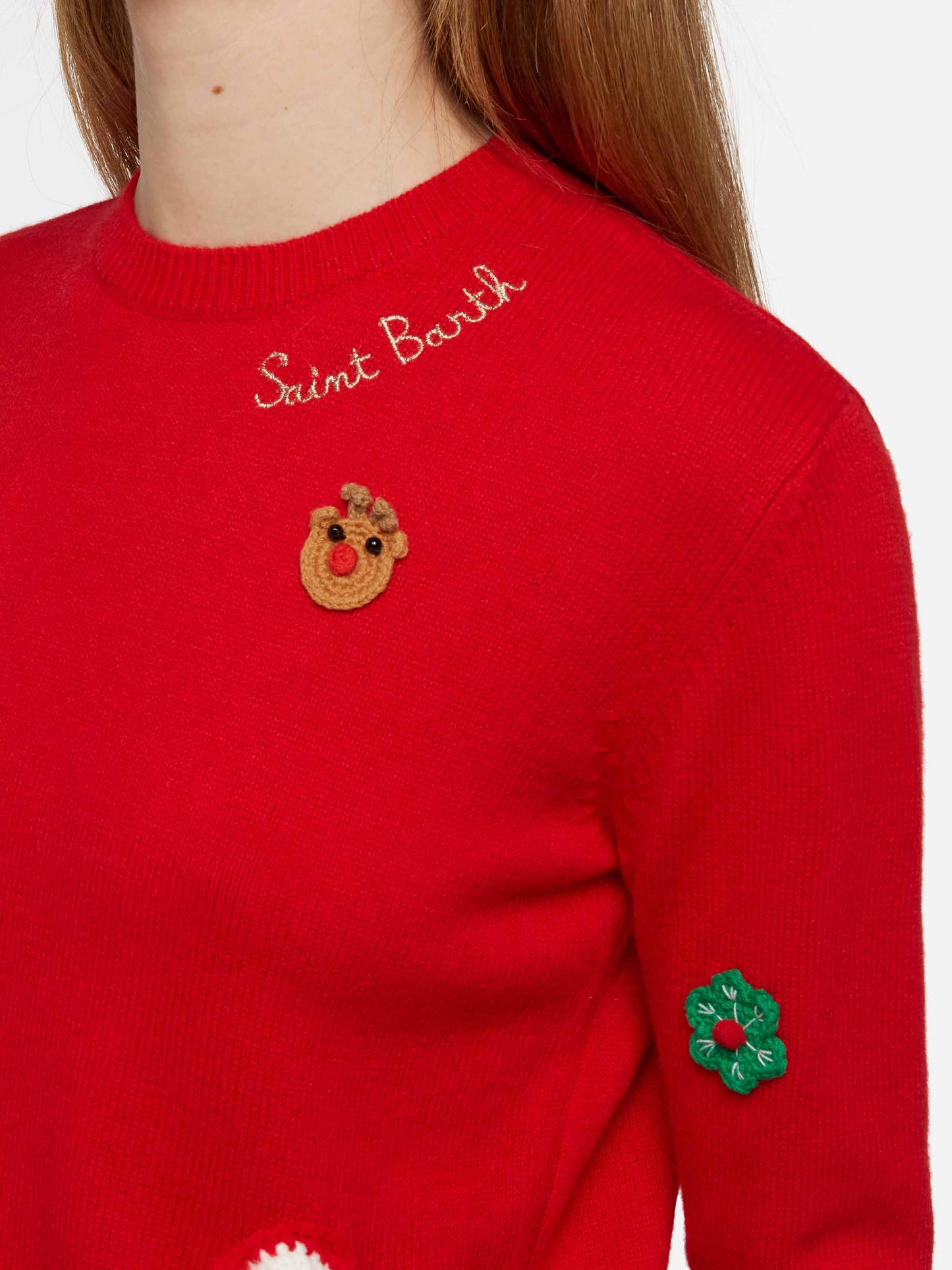 Woman brushed sweater with Christmas patches appliquèe - MC2 Saint Barth
