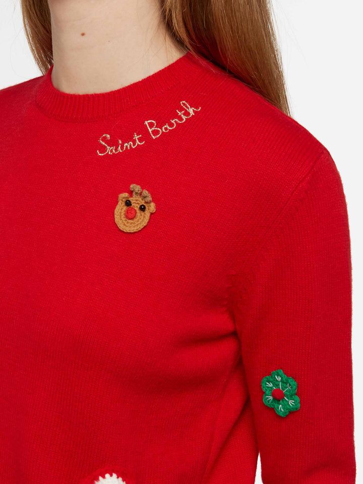Woman brushed sweater with Christmas patches appliquèe - MC2 Saint Barth