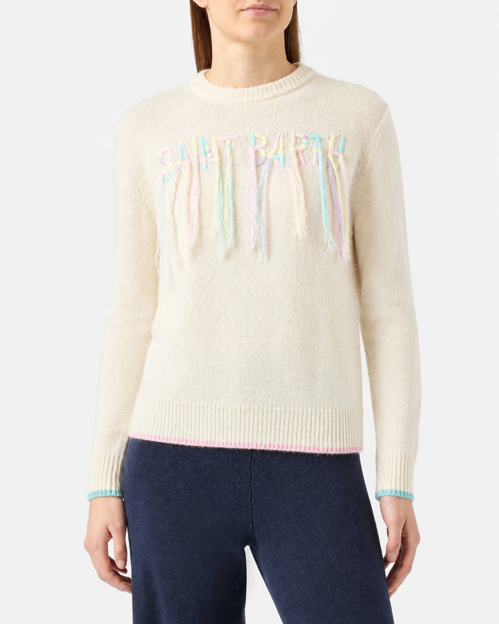 Sudadera de cuello redondo afelpada con bordado con flecos Saint Barth 