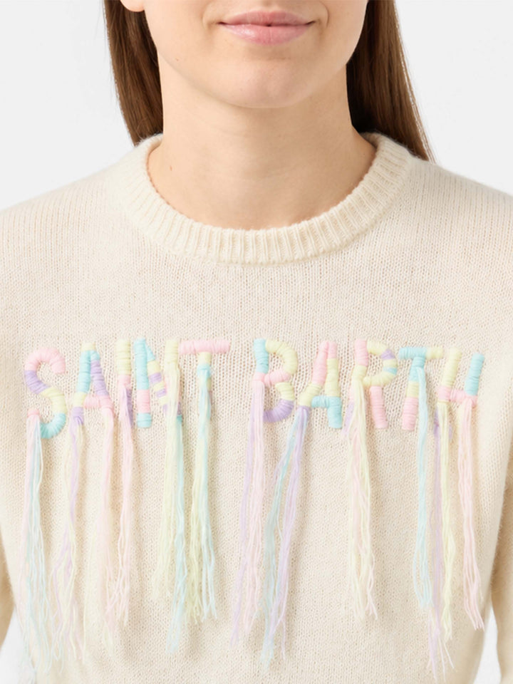 Sudadera de cuello redondo afelpada con bordado con flecos Saint Barth 