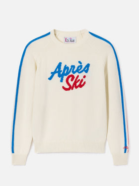 Pull col rond en maille New Queen blanc cassé avec broderie Après Ski 