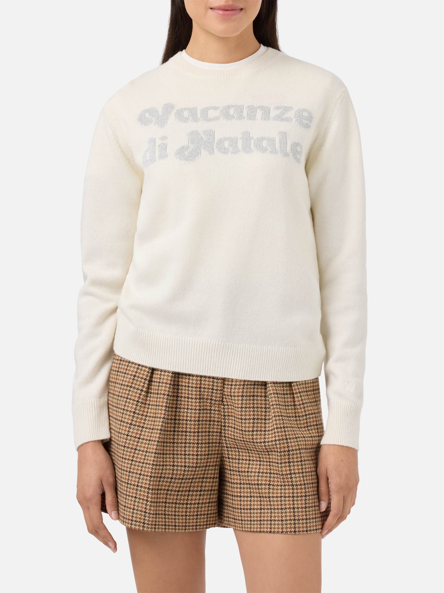 Girocollo New Queen in misto cashmere bianco con jacquard Vacanze di Natale | VACANZE DI NATALE SPECIAL EDITION