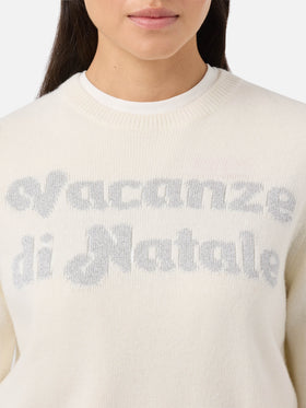Girocollo New Queen in misto cashmere bianco con jacquard Vacanze di Natale | VACANZE DI NATALE SPECIAL EDITION