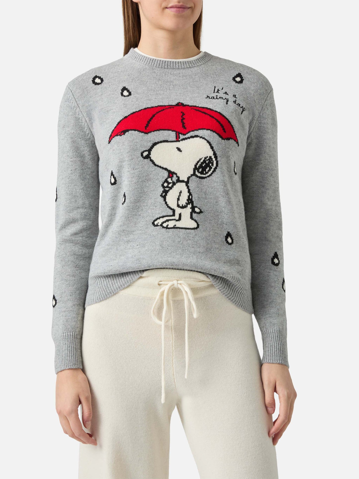 Girocollo New Queen grigio con jacquard e ricamo Snoopy | SPECIAL EDITION PEANUTS