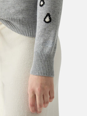 Girocollo New Queen grigio con jacquard e ricamo Snoopy | SPECIAL EDITION PEANUTS