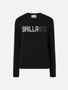 Neuer Queen-Pullover aus Kaschmirmischung in Schwarz mit Brillante-Strassapplikationen