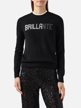 Neuer Queen-Pullover aus Kaschmirmischung in Schwarz mit Brillante-Strassapplikationen