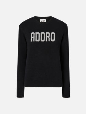 New Queen cashmere-blend sweater in black with Adoro jacquard