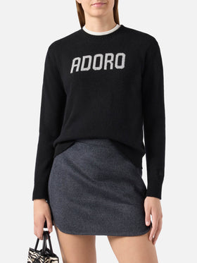 New Queen cashmere-blend sweater in black with Adoro jacquard