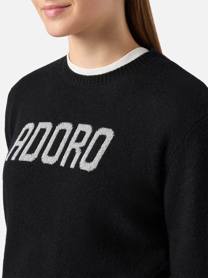 New Queen cashmere-blend sweater in black with Adoro jacquard