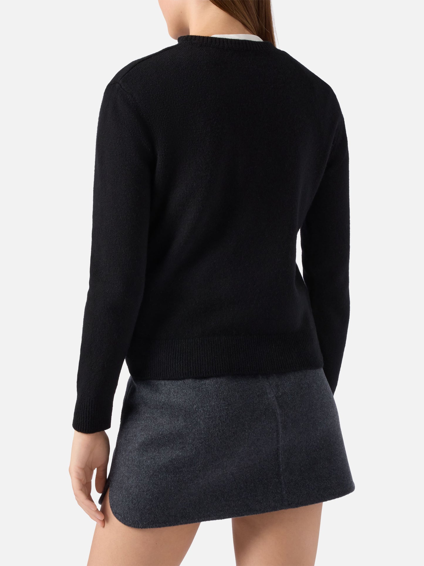 New Queen cashmere-blend sweater in black with Adoro jacquard
