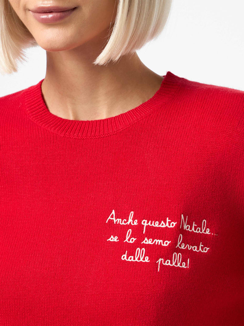 Woman red sweater New Queen with Anche questo Natale... embroidery |  VACANZE DI NATALE SPECIAL EDITION