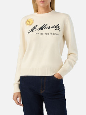 Off-white New Queen Rundhals-Strickpullover mit St. Moritz Stickerei | Special edition 