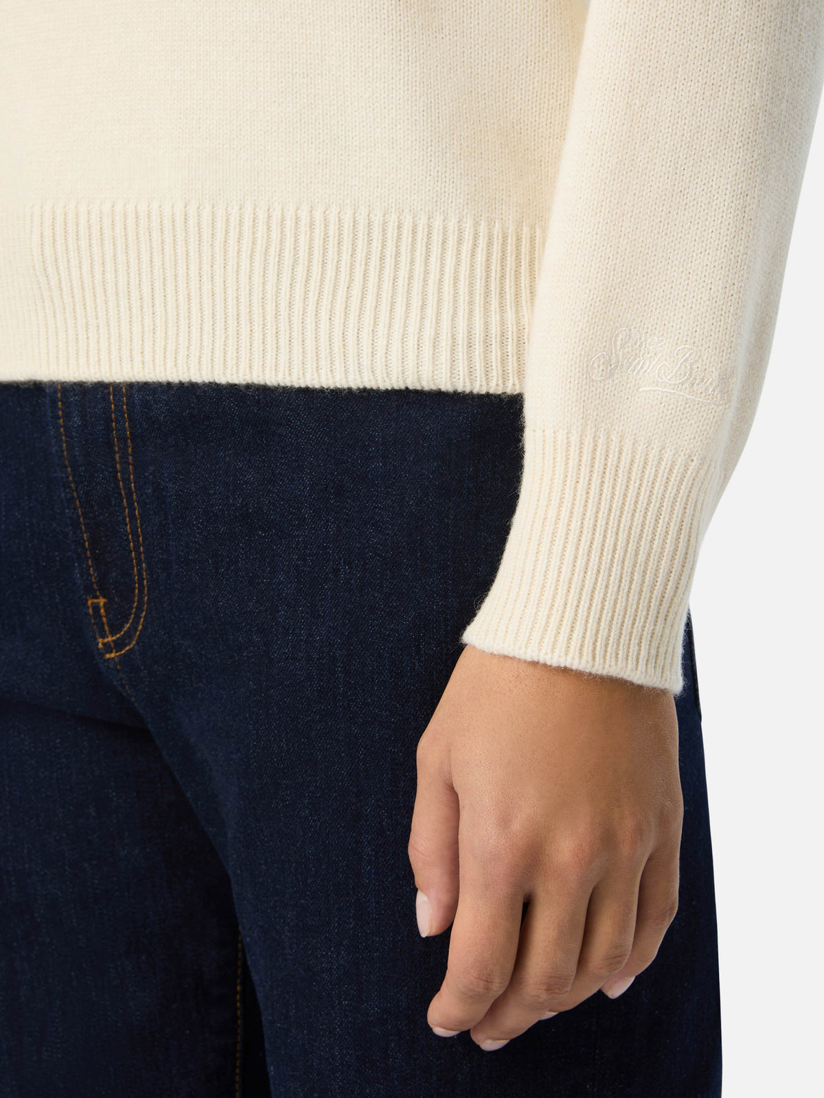 Off-white New Queen Rundhals-Strickpullover mit St. Moritz Stickerei | Special edition 