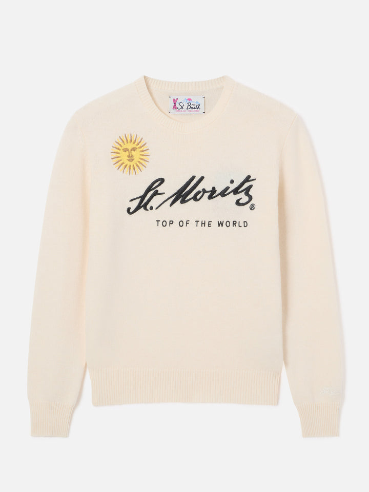 Pull en maille à col rond Off white New Queen avec broderie St. Moritz | Special edition 