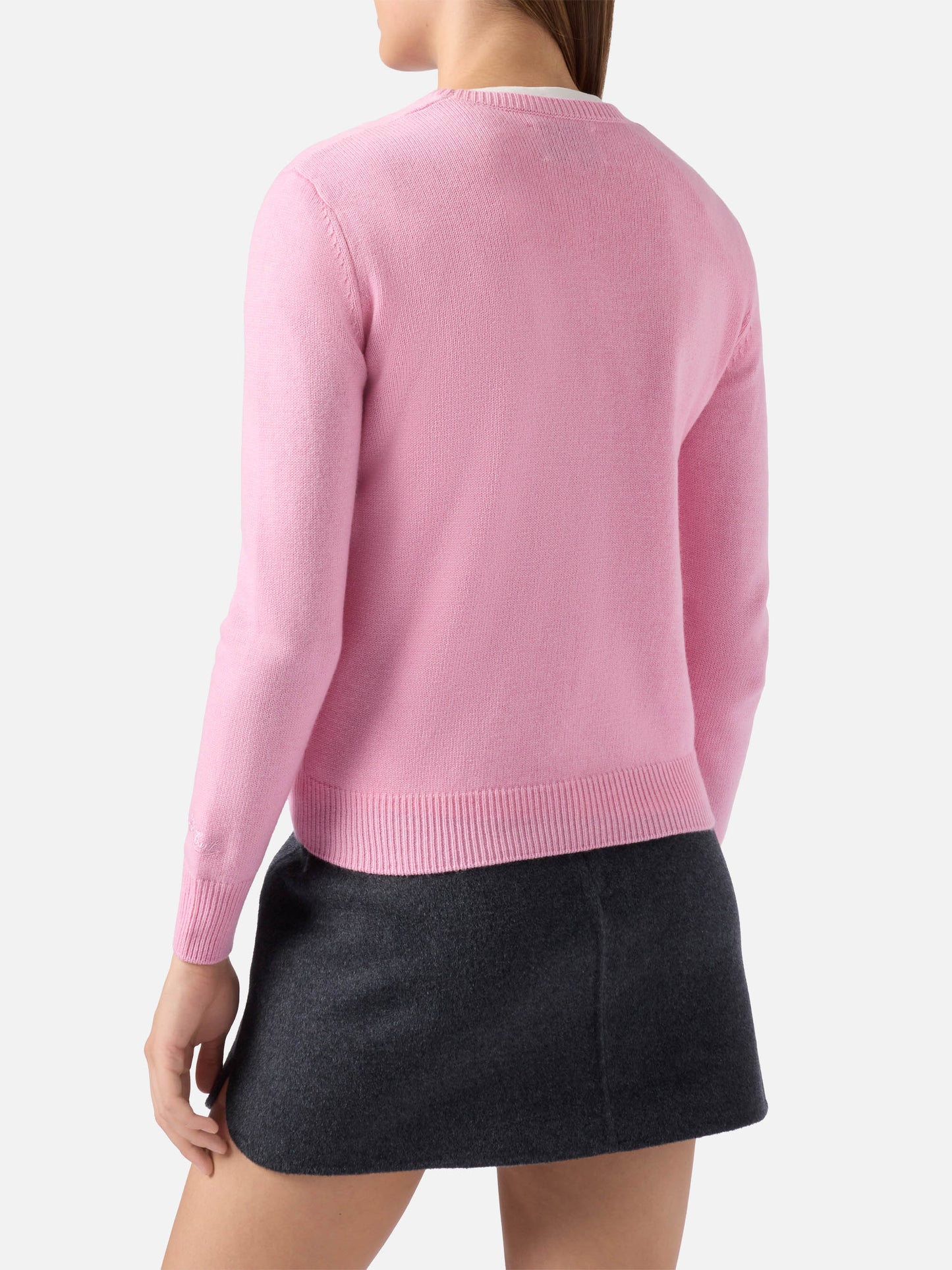 New Queen cashmere-blend sweater in pink with Strassata rhinestone appliqué