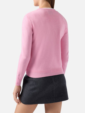 New Queen cashmere-blend sweater in pink with Strassata rhinestone appliqué