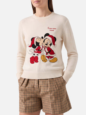 New Queen crewneck in white with Minnie and Mickey jacquard | DISNEY SPECIAL EDITION