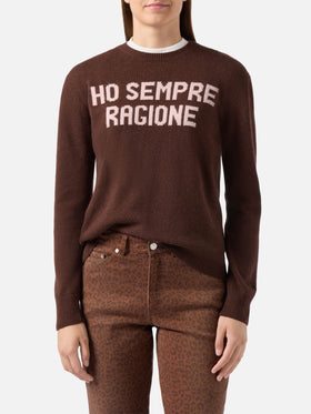 Maglione New Queen in misto cashmere marrone con jacquard Ho sempre ragione