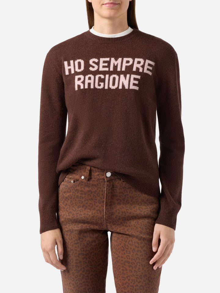 Maglione New Queen in misto cashmere marrone con jacquard Ho sempre ragione