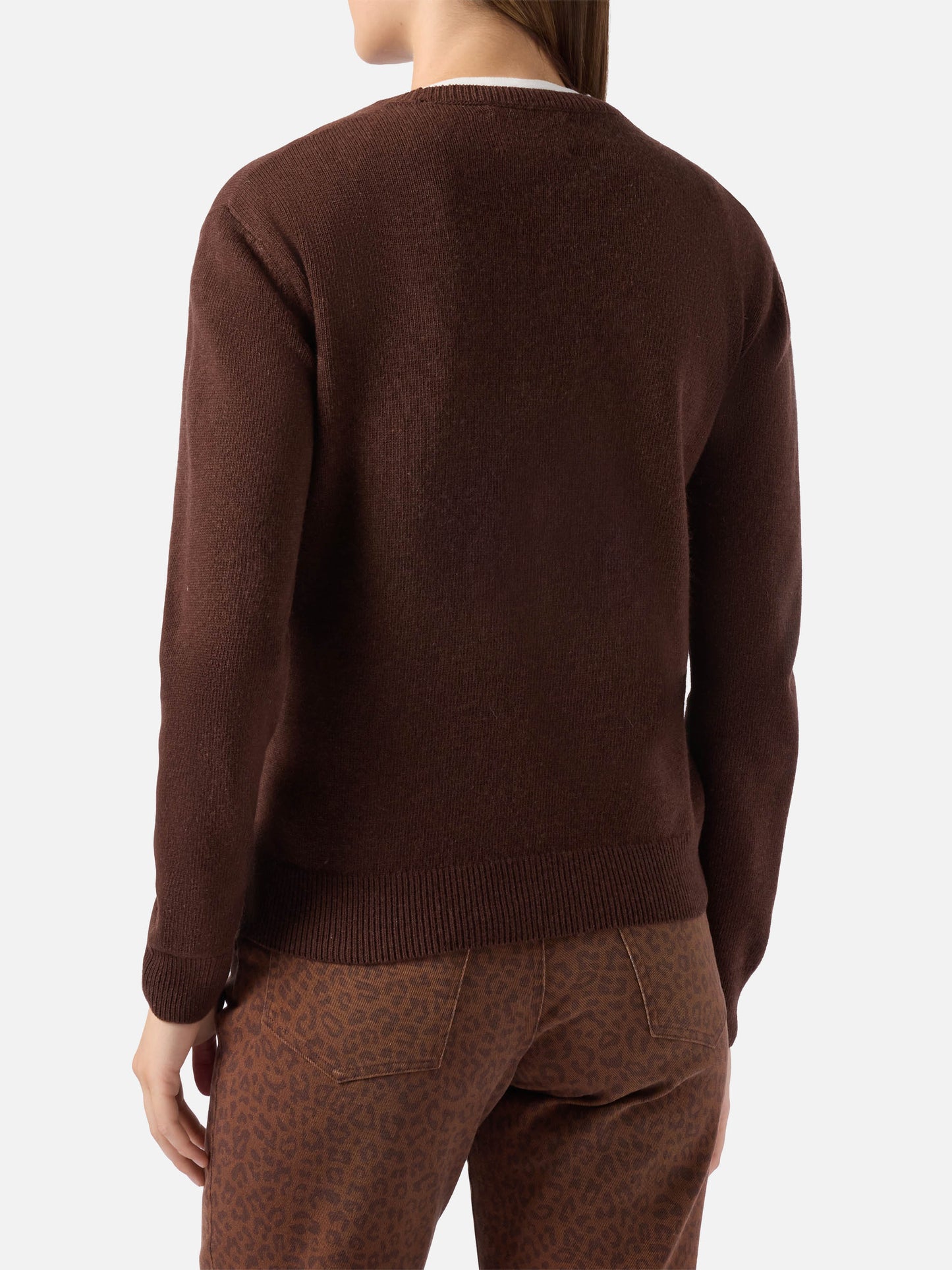 Maglione New Queen in misto cashmere marrone con jacquard Ho sempre ragione