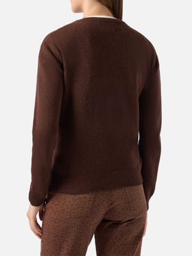 Maglione New Queen in misto cashmere marrone con jacquard Ho sempre ragione