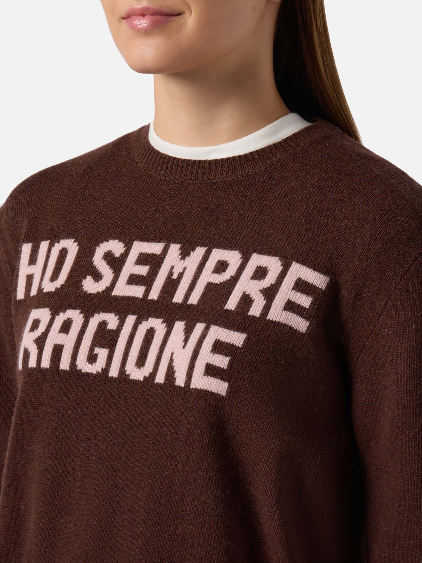 Maglione New Queen in misto cashmere marrone con jacquard Ho sempre ragione