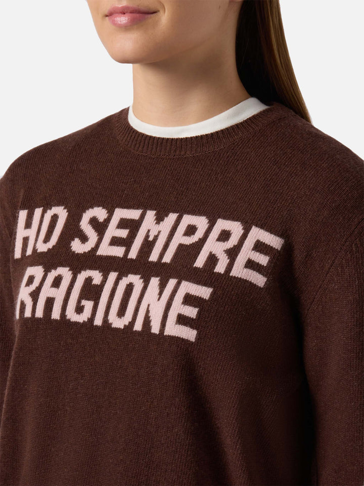 Maglione New Queen in misto cashmere marrone con jacquard Ho sempre ragione