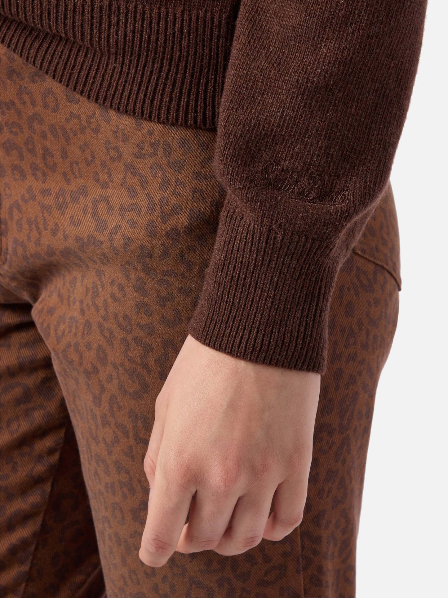 Maglione New Queen in misto cashmere marrone con jacquard Ho sempre ragione