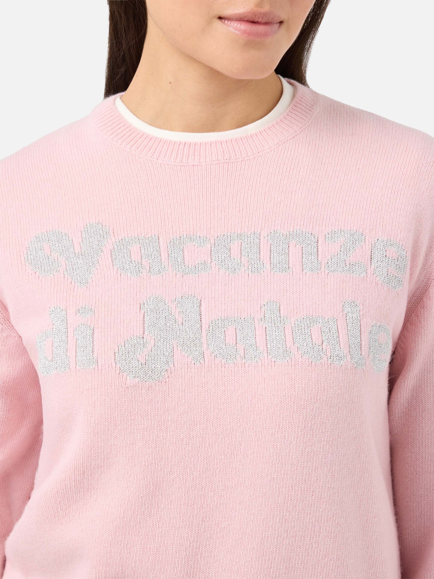 New Queen-Pullover aus Kaschmirmischung in Rosa mit Lurex-Jacquard von Vacanze di Natale | VACANZE DI NATALE SONDERAUSGABE