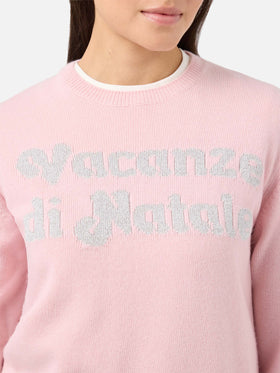 New Queen-Pullover aus Kaschmirmischung in Rosa mit Lurex-Jacquard von Vacanze di Natale | VACANZE DI NATALE SONDERAUSGABE