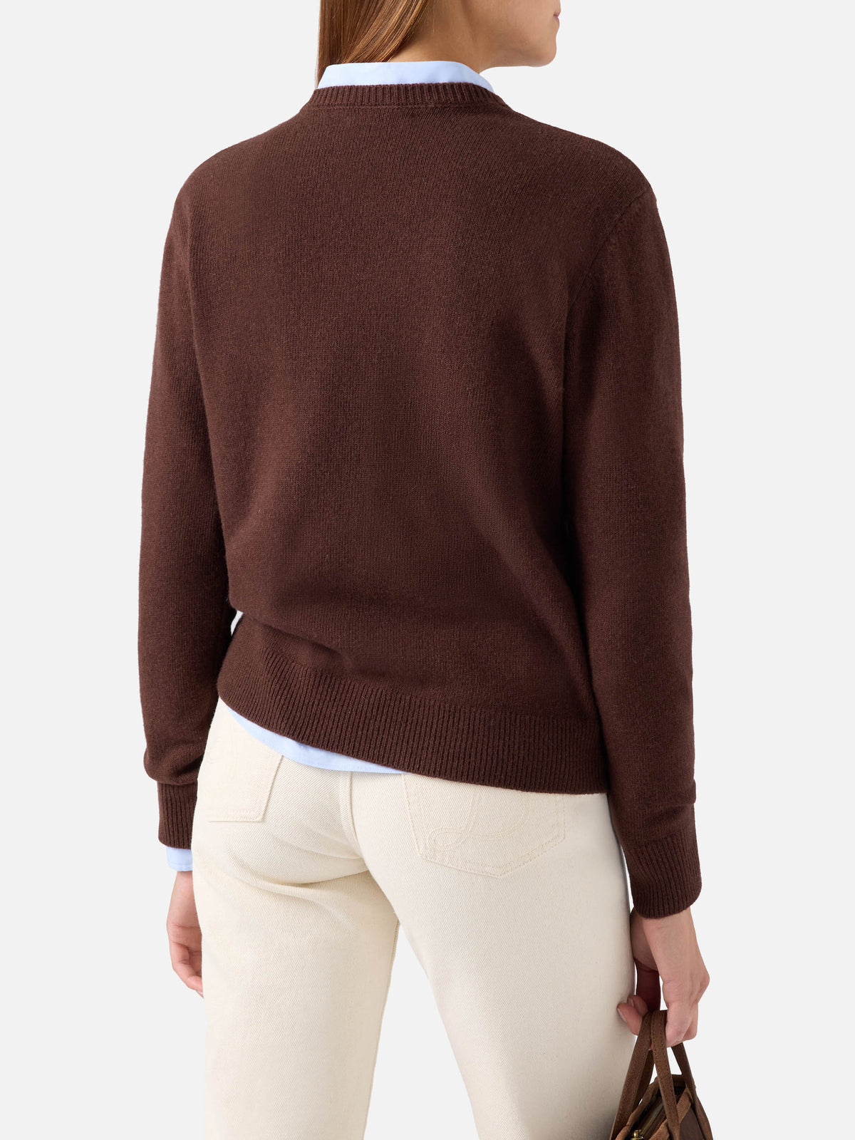 Jersey de punto marrón de cuello redondo Queen con bordado Mi Dissocio 