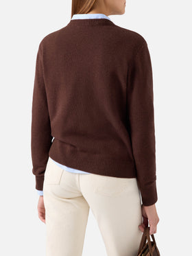 Jersey de punto marrón de cuello redondo Queen con bordado Mi Dissocio 