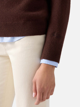 Jersey de punto marrón de cuello redondo Queen con bordado Mi Dissocio 