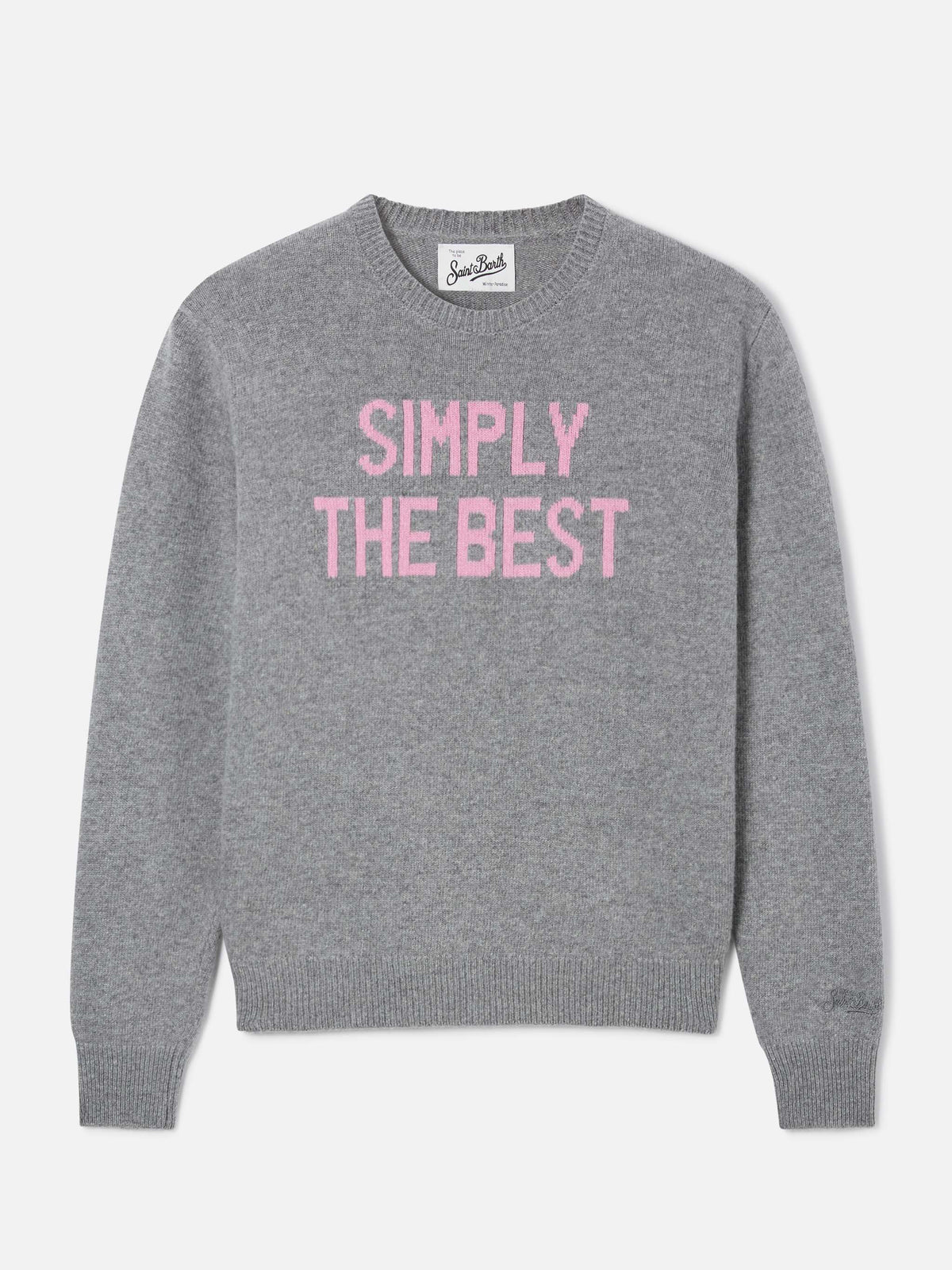 Grauer New Queen Rundhals-Strickpullover mit Simply The Best-Stickerei 