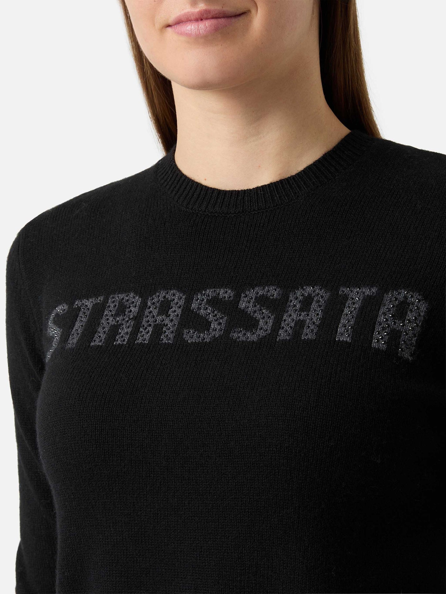 New Queen Crewneck in Weiß mit Strassato-Strassverzierungen