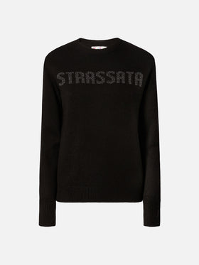 New Queen Crewneck in Weiß mit Strassato-Strassverzierungen