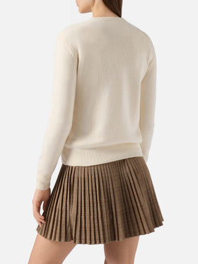 New Queen cashmere-blend sweater in white with Ma cherie embroidery