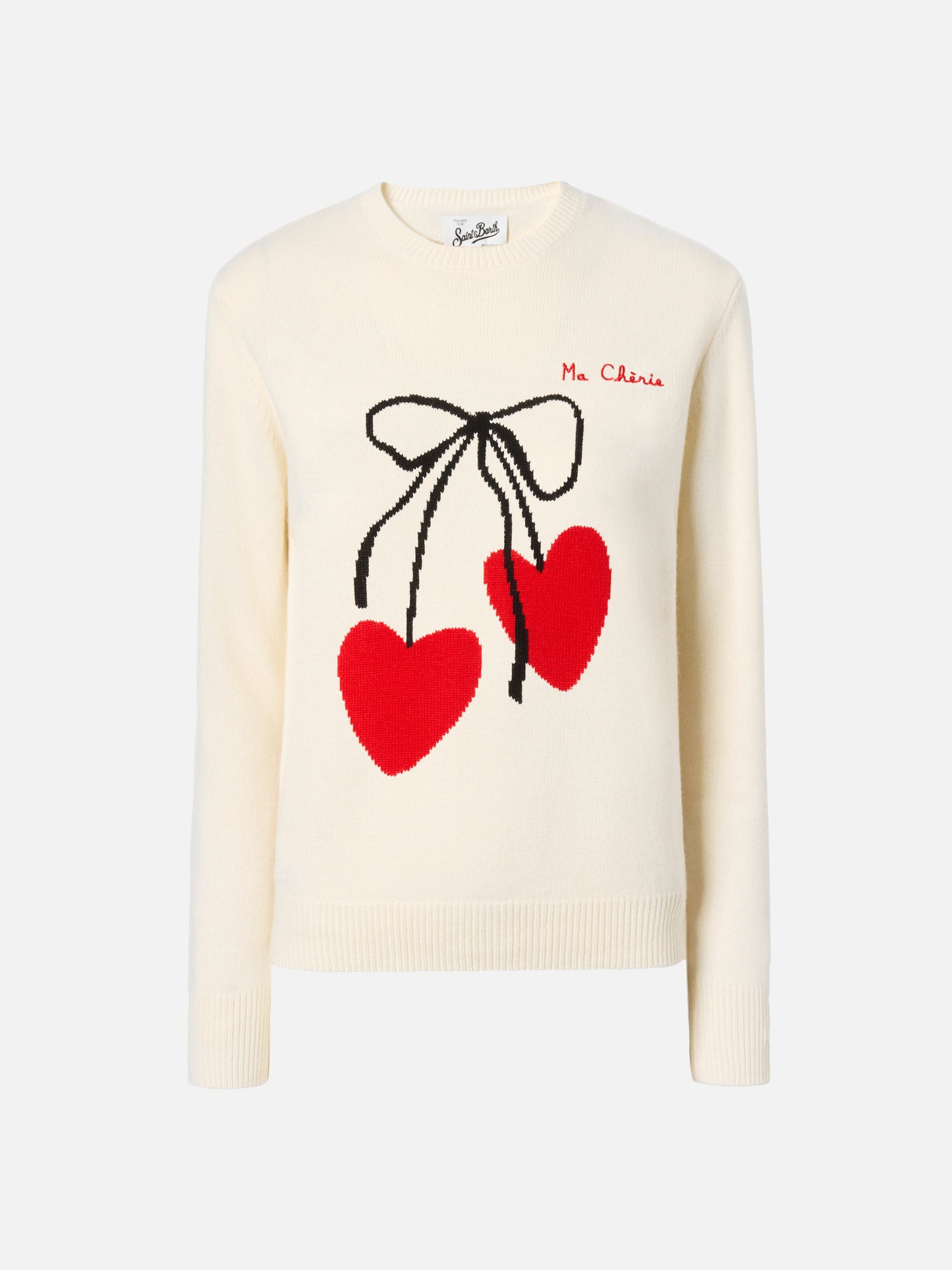 New Queen cashmere-blend sweater in white with Ma cherie embroidery