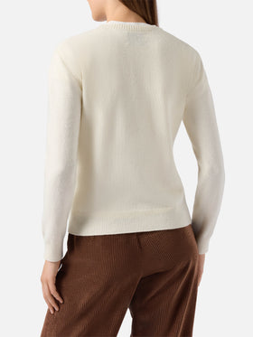 Maglione New Queen in misto cashmere bianco con ricamo lurex Favolosa