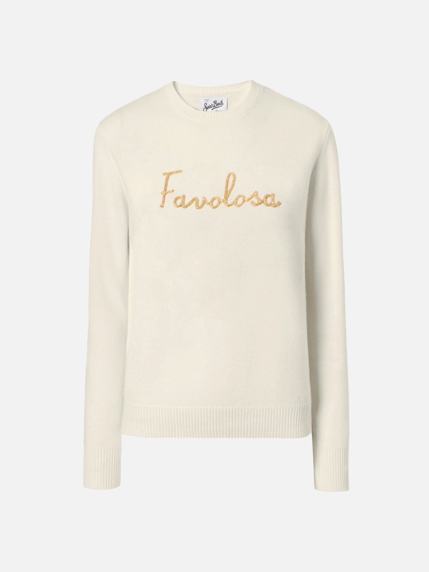 Maglione New Queen in misto cashmere bianco con ricamo lurex Favolosa