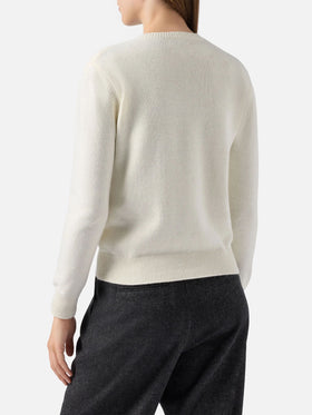 Maglione New Queen in misto cashmere bianco con ricamo lurex Gossip Girl