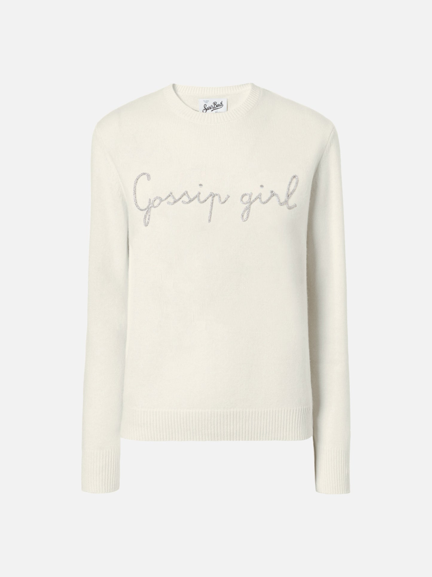 Maglione New Queen in misto cashmere bianco con ricamo lurex Gossip Girl
